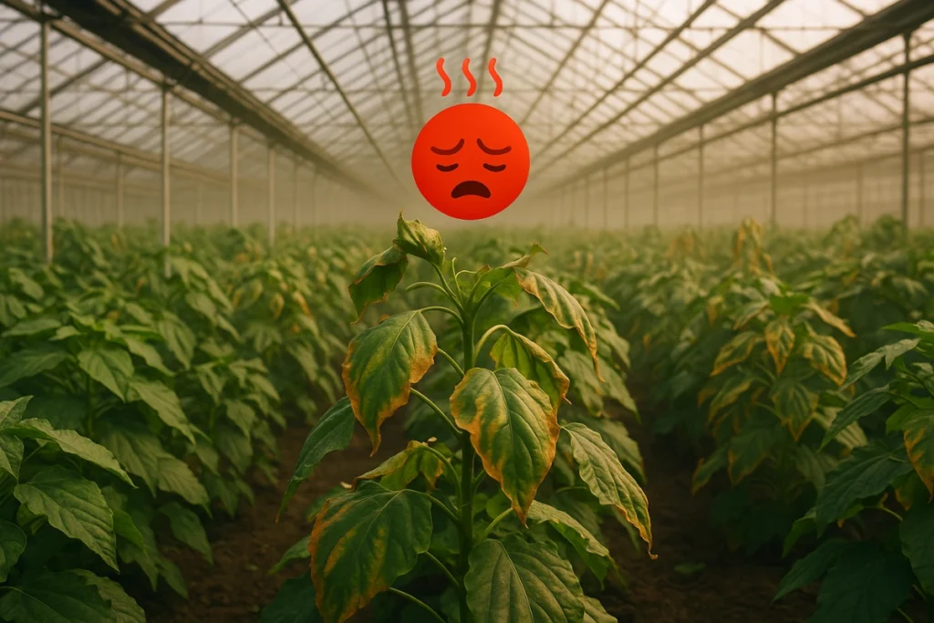 Planta con estrés hídrico en invernadero por desajuste de DPV