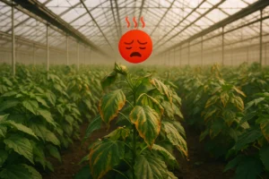 Planta con estrés hídrico en invernadero por desajuste de DPV