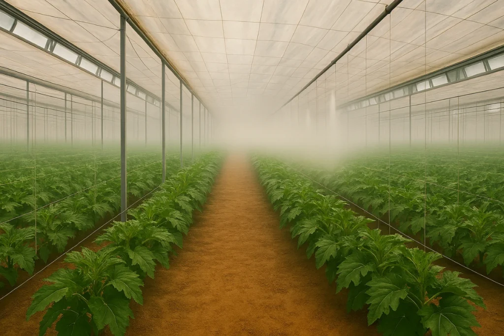 Control del DPV en invernadero con ambiente húmedo y cultivo bajo malla